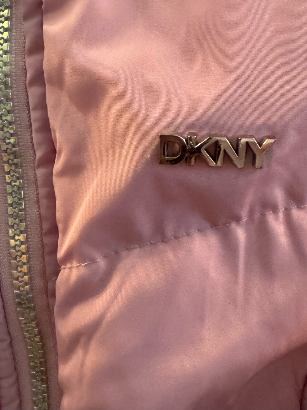 DKNY Girls 10/12 Reversible Pink Puffer Ivory Faux Fur Hooded Jacket - Picture 8 of 8